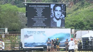 Life of renowned local lifeguard and surfer Tamayo Perry celebrated on Oahu [upl. by Dorr991]