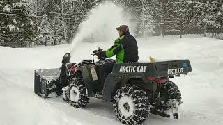 Bercomac snowblower Review and Arctic Cat TBX ATV Cleaning up 12quot snow storm in Maine March 4 2023 [upl. by Ankeny]