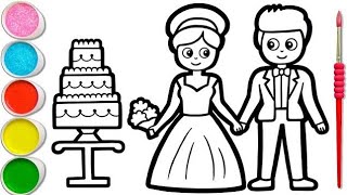 Bride and Groom Cake Drawing Colouring and Painting for Kids amp Toddlers How to Draw Wedding Cake [upl. by Sirtaeb]