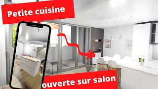 Petite cuisine ouverte sur salon cuisine en L avec ilot central 2 exemples [upl. by Lodhia]