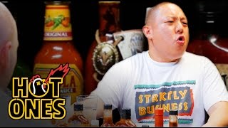 Eddie Huang Gets Destroyed by Spicy Wings  Hot Ones [upl. by Risa]