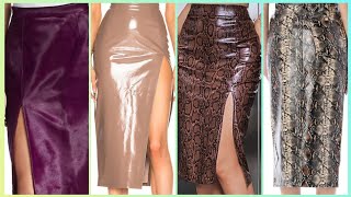 So embellishments amp attractive leather skirts with side slit open deSigns slim sheet 💖 for women [upl. by Reynold629]