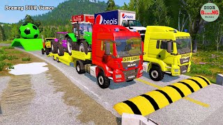 Double Flatbed Trailer Truck vs speed bumpsBusses vs speed bumpsBeamng Drive496 [upl. by Lasko391]