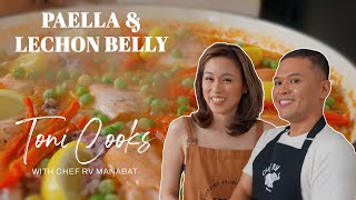 Toni Cooks with chefrvmanabat  Paella amp Lechon Belly [upl. by Johanan]