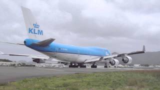 KLM  Boeing 747 Take Off Blasts Rock into Cameramans Forehead [upl. by Kuebbing]