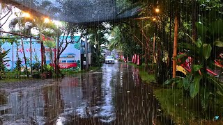 The sound of rain falling on the small road in the amusement park  Rain sound ASMR sleep well [upl. by Llerot319]