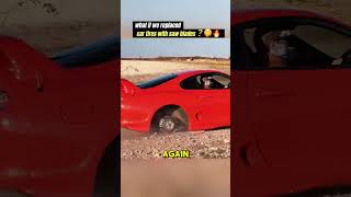 Car tires with saw bladescred YT SuperkotChannel automobile sawblades car trending [upl. by Ahsilrae37]