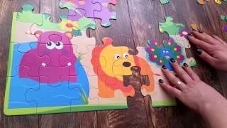 Giant puzzle for kids with animals  lion hipo giraffe tiger elephant [upl. by Earehs48]