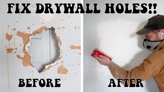 HOW TO FIX  REPAIR DRYWALL HOLES like a PRO [upl. by Mckee335]