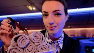 ASMR  Luxury International Flight Attendant Experience  Overnight Flight [upl. by Kohsa]