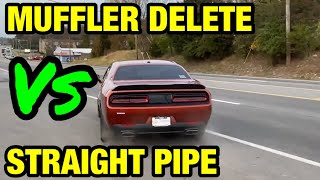 Dodge Challenger RT 57L HEMI V8 MUFFLER DELETE Vs STRAIGHT PIPE [upl. by Ahsitel]