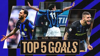 VIERI ICARDI E 🤯🖤💙  INTER HISTORY  TOP 5 GOALS vs TORINO ⚽ [upl. by Jardena]