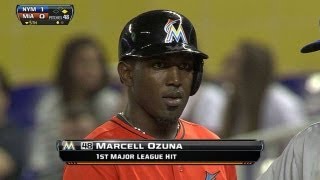 NYMMIA Ozuna picks up his first Major League hit [upl. by Malvin]