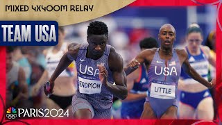 Team USA smashes WORLD RECORD by over a FULL SECOND in mixed 4x400 relay heat  Paris Olympics [upl. by Nydnarb42]