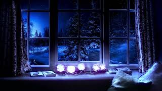 Peaceful Gently SnowFall NightTime Window Scene For Sleep Study or Work [upl. by Thais]