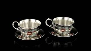 ANTIQUE 19thC RARE CHINESE EXPORT SOLID SILVER amp ENAMEL TEA CUPS c1880 [upl. by Calhoun]