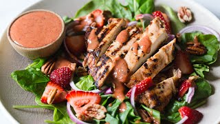 Grilled Strawberry Balsamic Chicken and Spinach Salad Recipe [upl. by Ellesig841]