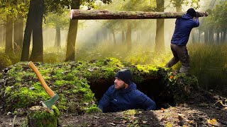 Building a secret bunker in the forest  Bushcraft skills [upl. by Akimak801]