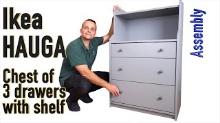 Ikea HAUGA Chest of 3 drawers with shelf Assembly instructions [upl. by Christalle]