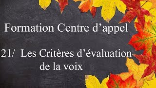 Formation Centre dAppel  21  Les Critères d’évaluation de la voix [upl. by Ilenay]