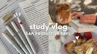 Study vlog 🌷waking up at 5am note taking lots of coffee skincare drawing ft Craftkitties [upl. by Akehsat943]