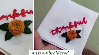 Easy Handkerchief Embroidery  DIY Thankful Kerchief Embroidery  How to embroider on Handkerchief [upl. by Brabazon742]