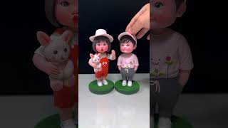 DIY Super Cute Boy amp Girl Bobbleheads  Handmade Clay Art [upl. by Luhem]