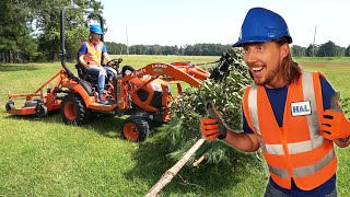 Handyman Hal rides Tractor  Real Tractor doing yard work  Handyman Hal Fun Videos for Kids [upl. by Harle]