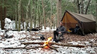 Winter Hot Tent Camping in Onetigris Tegimen  2 Nights Winter Camping in Nordhouse Dunes Michigan [upl. by Rednasela]