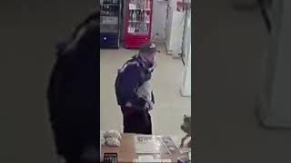 Watch Wouldbe robber scared off by employee with bigger knife [upl. by Leissam]