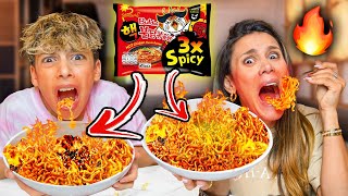 EATING The Worlds SPICIEST Ramen Noodles  Challenge 🥵 [upl. by Anaiviv969]