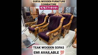 SURYA WOODEN FURNITURE COIMBATORE  TEAK WOODEN SOFAS DIRECT FACTORY SALE  EMI FACILITY AVAILABLE [upl. by Ardnalac933]