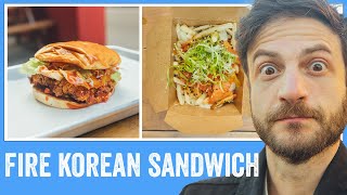 Heat Eaters Esther Choi Spicy Korean Fried Chicken Sandwich CHALLENGE  Jeremy Jacobowitz [upl. by Roseann306]