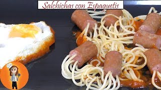 Salchichas con Espaguetis  Receta de Cocina en Familia [upl. by Aerdied]