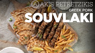 Greek Pork Souvlaki  Akis Petretzikis [upl. by Anailuig]