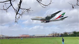 LATE GO AROUND Emirates Airbus A380 ABORTED LANDING  London Heathrow Airport  RW27L  130323 [upl. by Luella]