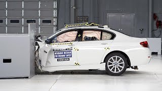 2014 BMW 5 series driverside small overlap IIHS crash test [upl. by Shannah414]