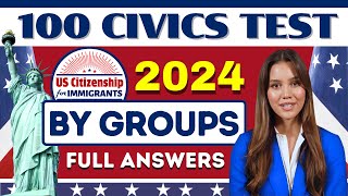 New 100 Civics Questions and Answers By Groups for US Citizenship Interview 2024  Full Answers [upl. by Elleirol]