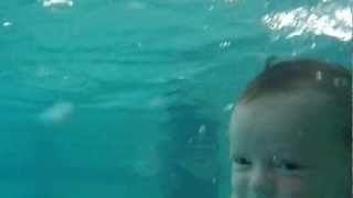 Baby infant swimming under water  4 weeks old [upl. by Irrem]