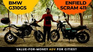 Royal Enfield Scram 411 vs BMW G310 GS  Choosing the right adventure for city [upl. by Goober]