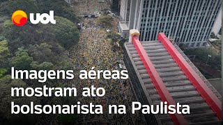 Ato com Bolsonaro Tarcísio e parlamentares reúne multidão na Avenida Paulista veja imagens aéreas [upl. by Ailero]