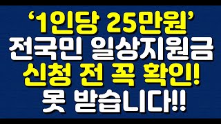 ‘1인당 25만원’ 전국민 일상지원금 신청 전 꼭 확인 못 받습니다 [upl. by Ayotna]