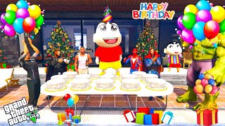 GTA 5  FRANKLIN AND DORAEMON AVENGERS CELEBRATE SHINCHANs BIRTHDAY IN GTA 5 [upl. by Ynatterb315]