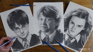 How To Draw Harry Ron and Hermione from Harry Potter [upl. by Lilli]