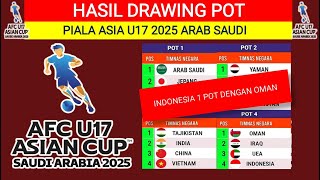 RESMI‼️INDONESIA 1 POT DENGAN OMAN‼️ HASIL DRAWING PEMBAGIAN POT PIALA ASIA U17 2025‼️JADWAL AFC U17 [upl. by Carney]