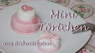 Zweistöckige Torte im Miniformat  kleine Fondant Törtchen selber machen  Biskuitreste verwerten [upl. by Blain]