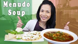 Mexican Food Mukbang  MENUDO TRIPE SOUP with Shrimp Tostadas [upl. by Roxana]