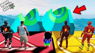 Franklin amp Avengers Bike Water Slide Ramp Jump Challenge With All Flash in GTA 5 [upl. by Nwahsek]