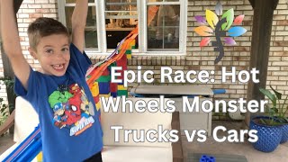 EPIC Hot Wheels Race Through Our WINDOW Monster Trucks vs Cars [upl. by Racklin90]