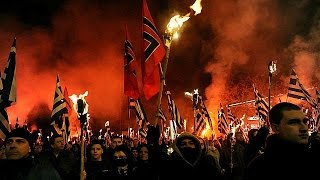 NeoNazi Golden Dawn march against migrants in Athens [upl. by Thgiled214]